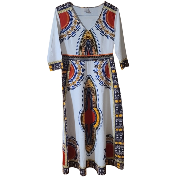 Gorgeous Multicolored Stretchy Ankara Print Maxi Dress With 3/4 Sleeve - Picture 6 of 12